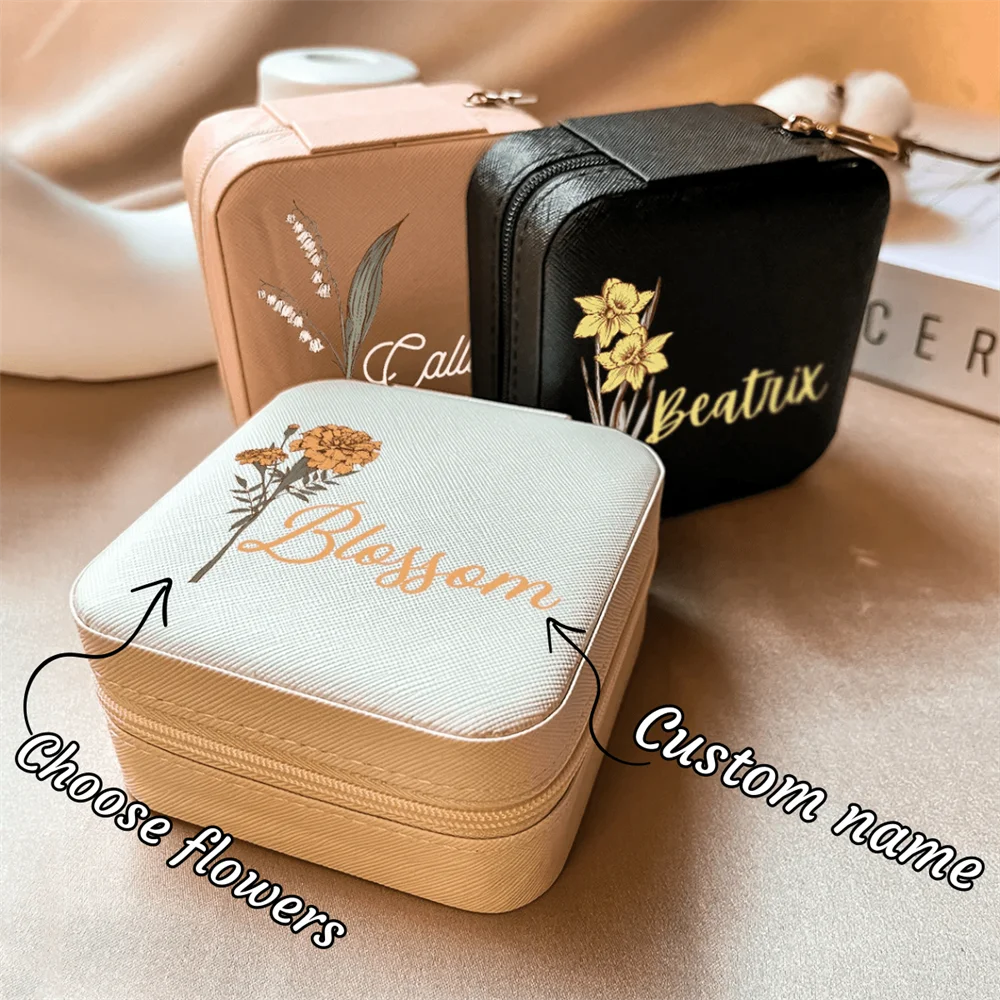 1PCS Custom Name Jewelry Box Personalized Optional Birthday Flower Storage Box Party Decoration Gift Customized Jewelry Box