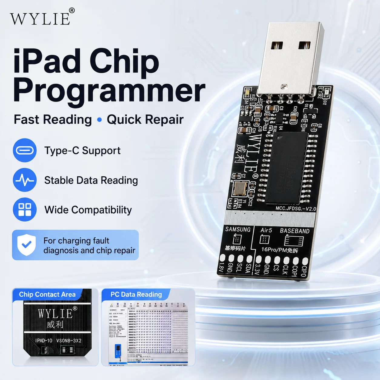 WYLIE 2nd iPad Chip Programmer TYC Charging Repair Tool for IP16 Pro 16PM Samsung Air 5 All Models Fast Charge Fix Tester Boards