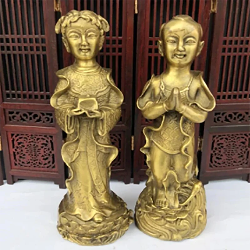 

Seiko brass Golden boy and jade girl crafts statue A pair