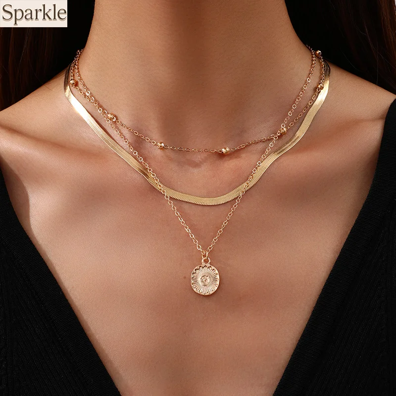 

Minimalist Multi-Layer Necklace for Women Lotus Flower Pendant Fashion Versatile Clavicle Chain Metal Chain Choker Jewelry gift
