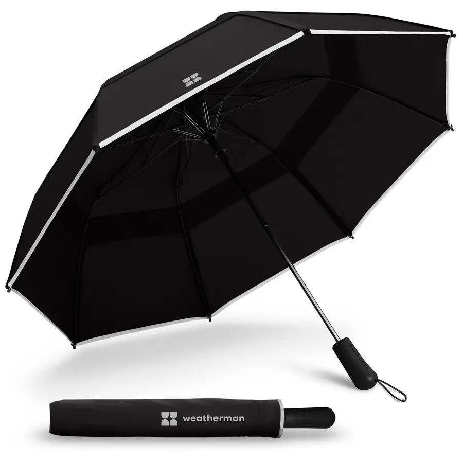

Premium Collapsible Travel Umbrella Windproof, Compact, Easy Auto Open Resists Up to 55 MPH Winds Perfect for Rain, Wind, Backpa