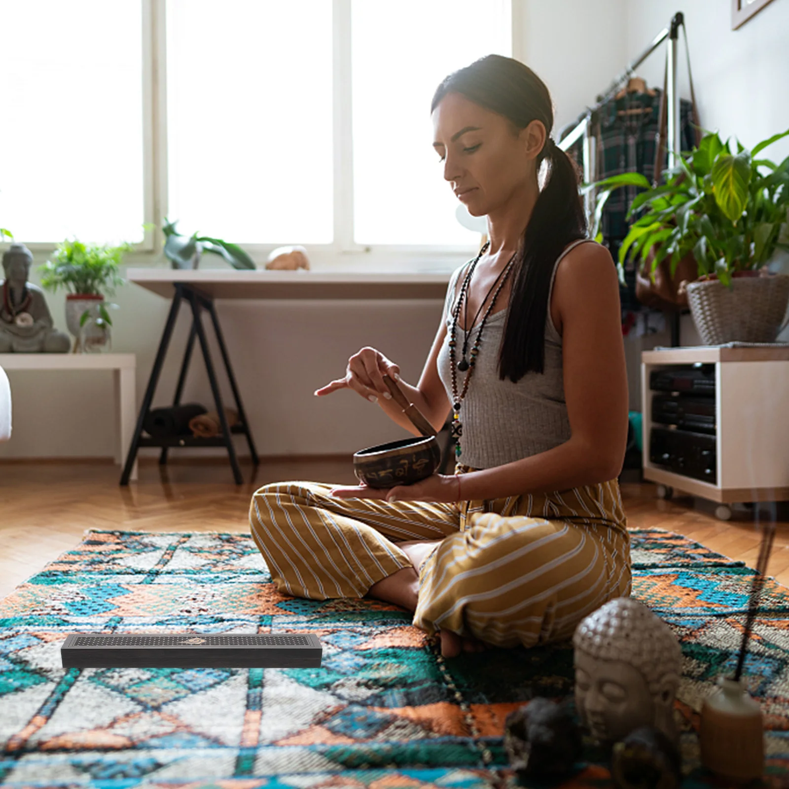 

Black Ebony Wood Incense Burner Chinese Style Home Decor Wooden Censer for Aromatherapy Stress Relief Meditation