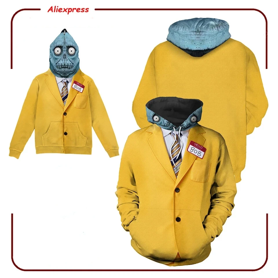 Hoodie Bob Cosplay amarelo para homens e mulheres, terno de festa de Halloween, moletom, pulôver com capuz, sucos, streetwear casual