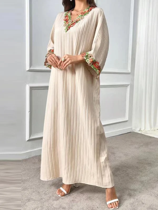 Ele V-ne Batwing Sve Plissee Loose Long Dr Damen Faion Herbst 2025, Polyesterfaser, H-förmig, lässig, Dr