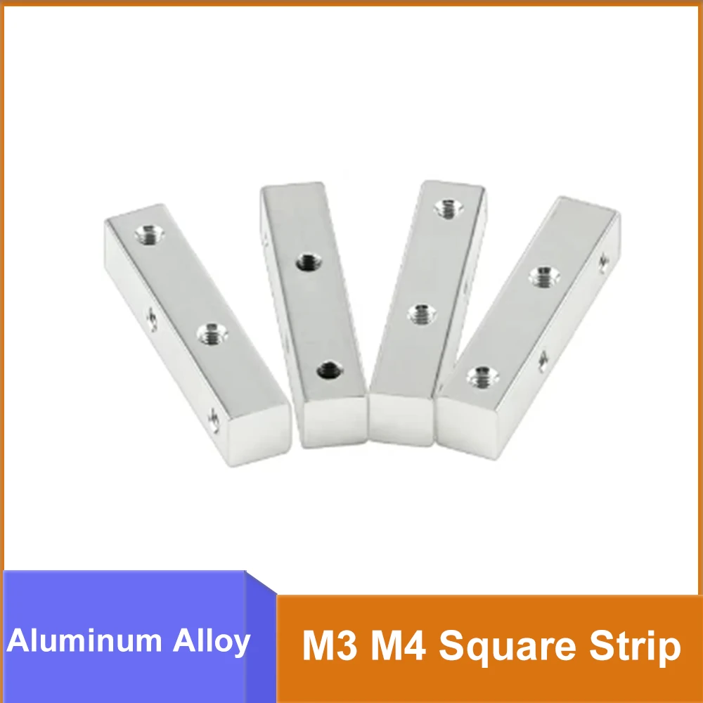 1pcs 4 Hole Square Strip Nut M3 M4 Aluminum Alloy 6 Faces Thread Block Cubic Connector Mechanical Fasteners Accessories