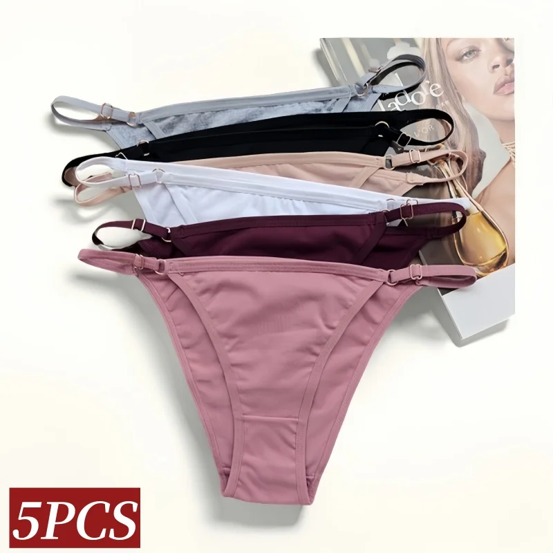 5Pcs/set Cotton Briefs Panties Women Low Waist Underwear Cotton Solid Color Underpants Soft Feamle S