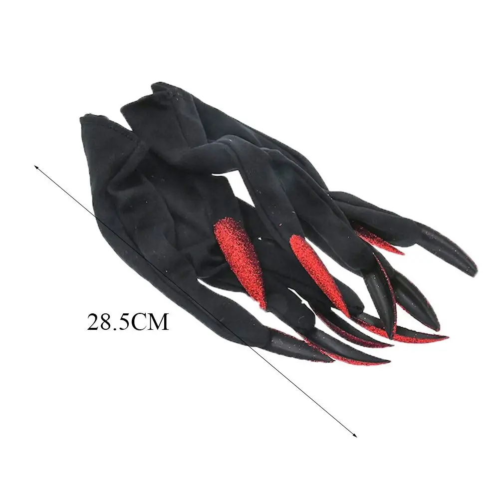 Halloween Gothic Long Nails Gloves Funny Festival Witch Cosplay Costume Party Scary Props Black Mittens Gloves With Claws