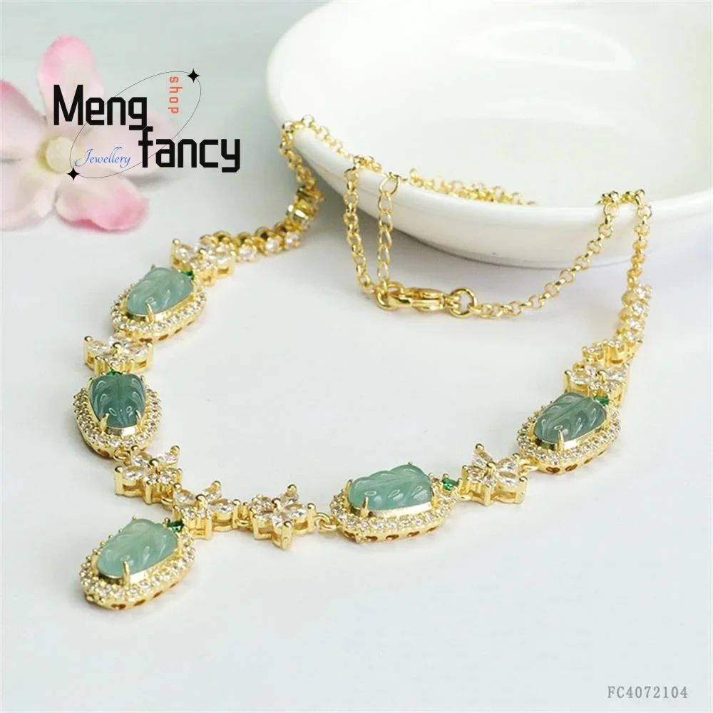 Natural A-goods Jadeite Ice Moist Leaf Necklace Blue Water Jade Set Exquisite Elegant Simple High-grade Luxury Quality Jewelry