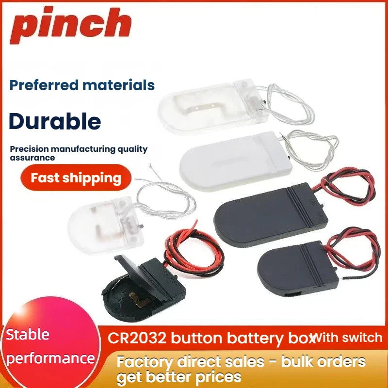 10PCS CR2032 coin cell battery holder LIR2032 1-cell 2-cell 3V/6V with wires with flip with switch battery holder