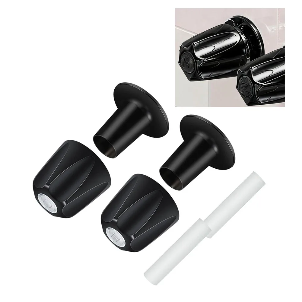 2pcs Matte Black Zinc Alloy Bathtub Faucet Knob Replacement Set For 12 Tooth 9.5mm Valve Shower Handle