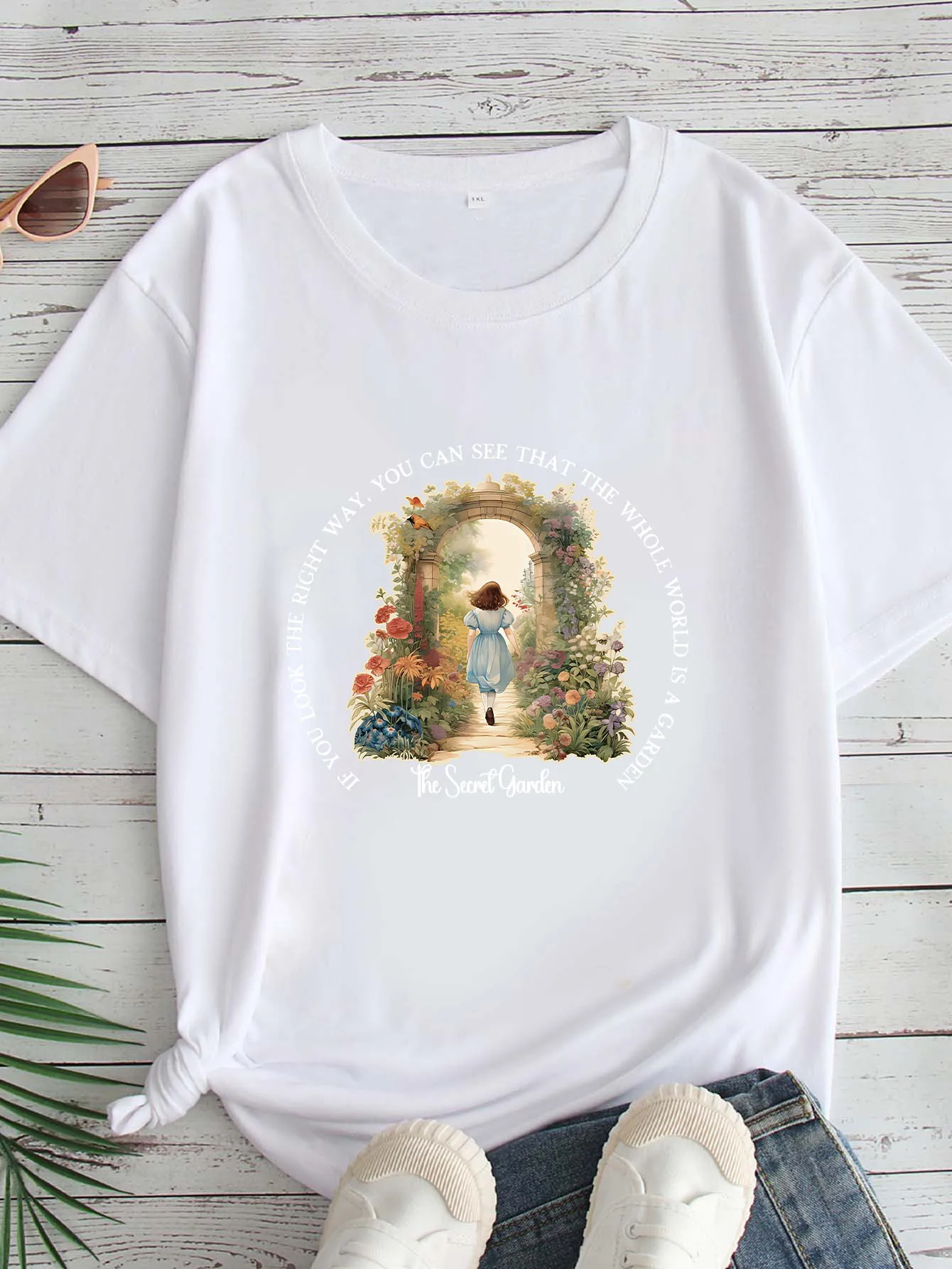 

Женская футболка большого размера с круглым вырезом и короткими рукавами, с принтом, 1-7XL, удобный повседневный топ в европейском стиле