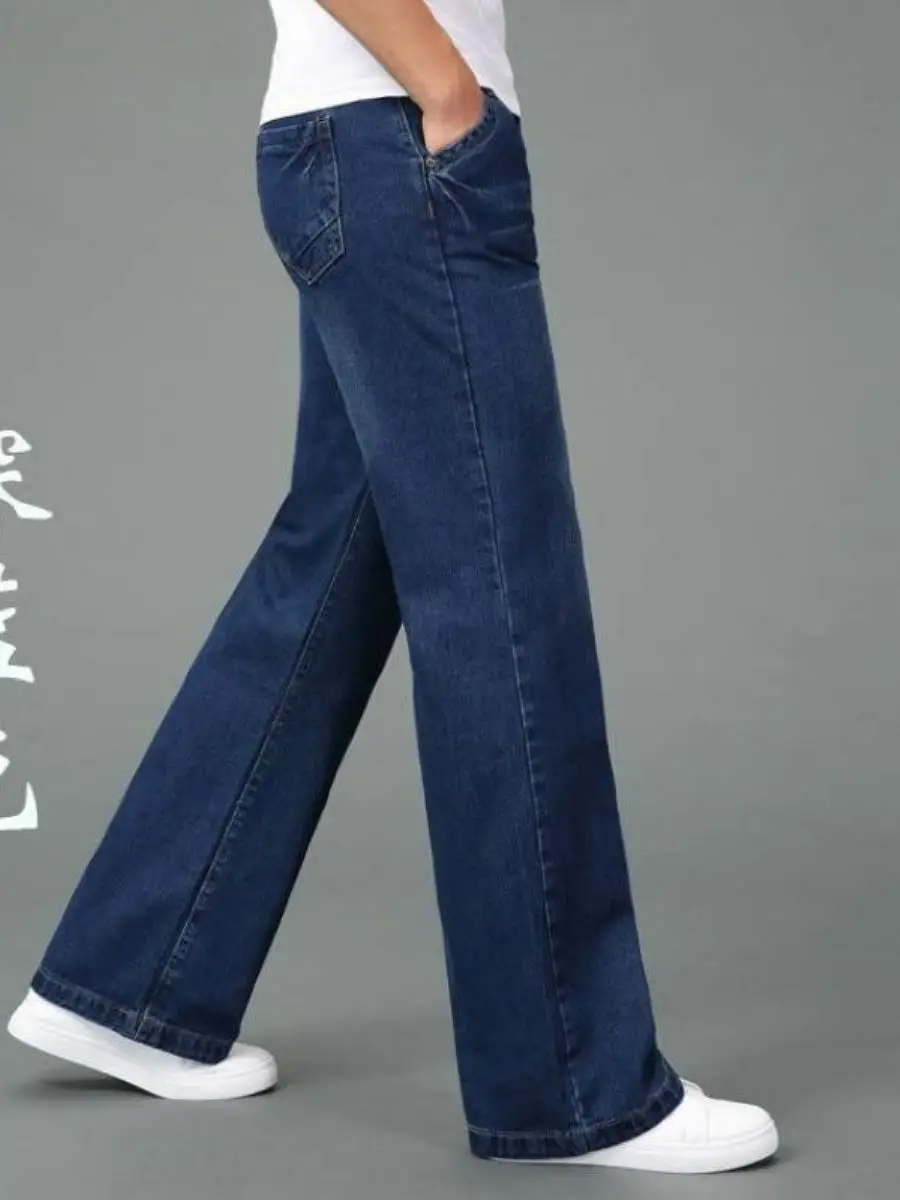 

Loose Wide Leg Jeans Men's Thick Winter Pants Bell Bottoms mid Waist Straight Leg Trousers Youth Long Pants Casual Outerwear