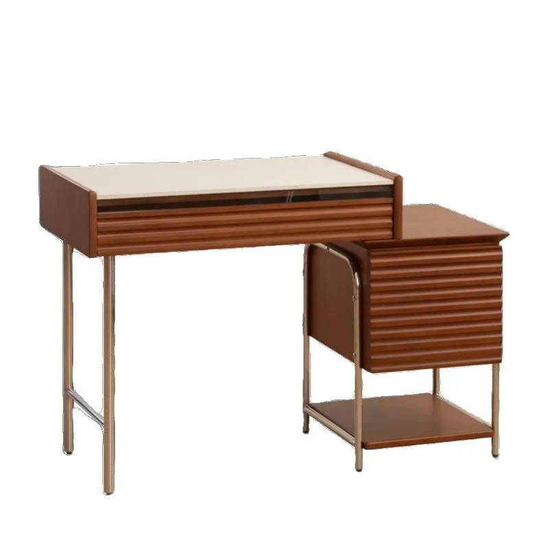 Retro solid wood storage integrated makeup table light luxury bedroom storage small apartment book desktop makeup table