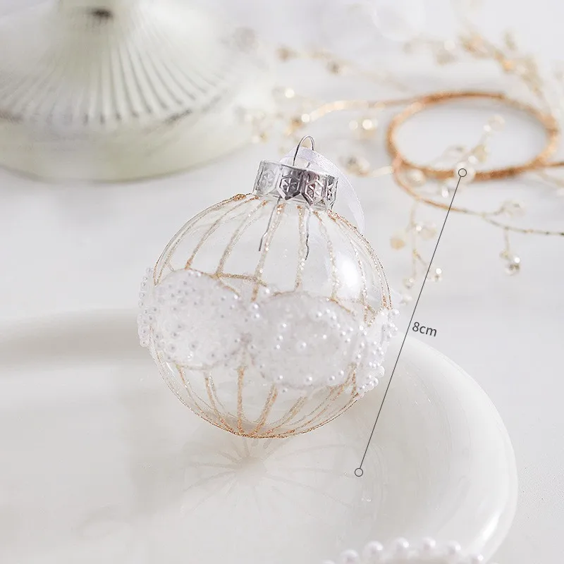 White Snow Transparent Plastic Christmas Ball Ornament Set Painting Ball Xmas Tree Hanging Decor New Year Party Supplies 2024