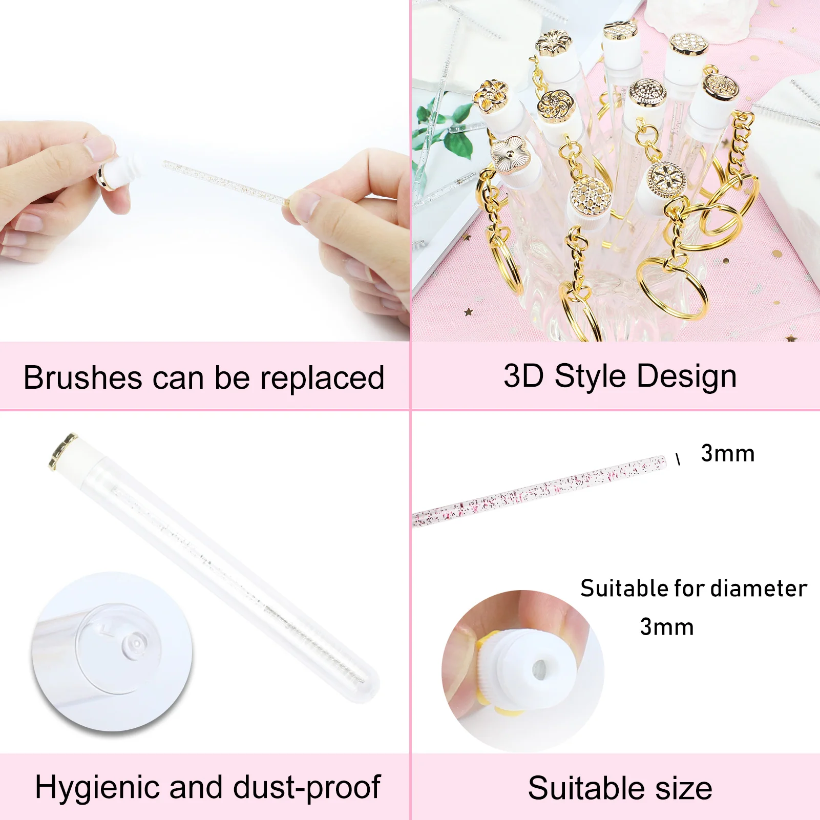 10 قطعة عصي الماسكارا أنبوب قابلة لإعادة الاستخدام لاش Spoolies رمش فرشاة أنابيب مع المفاتيح Spoolies الذهبي المعادن لاش تمديد فرش #3