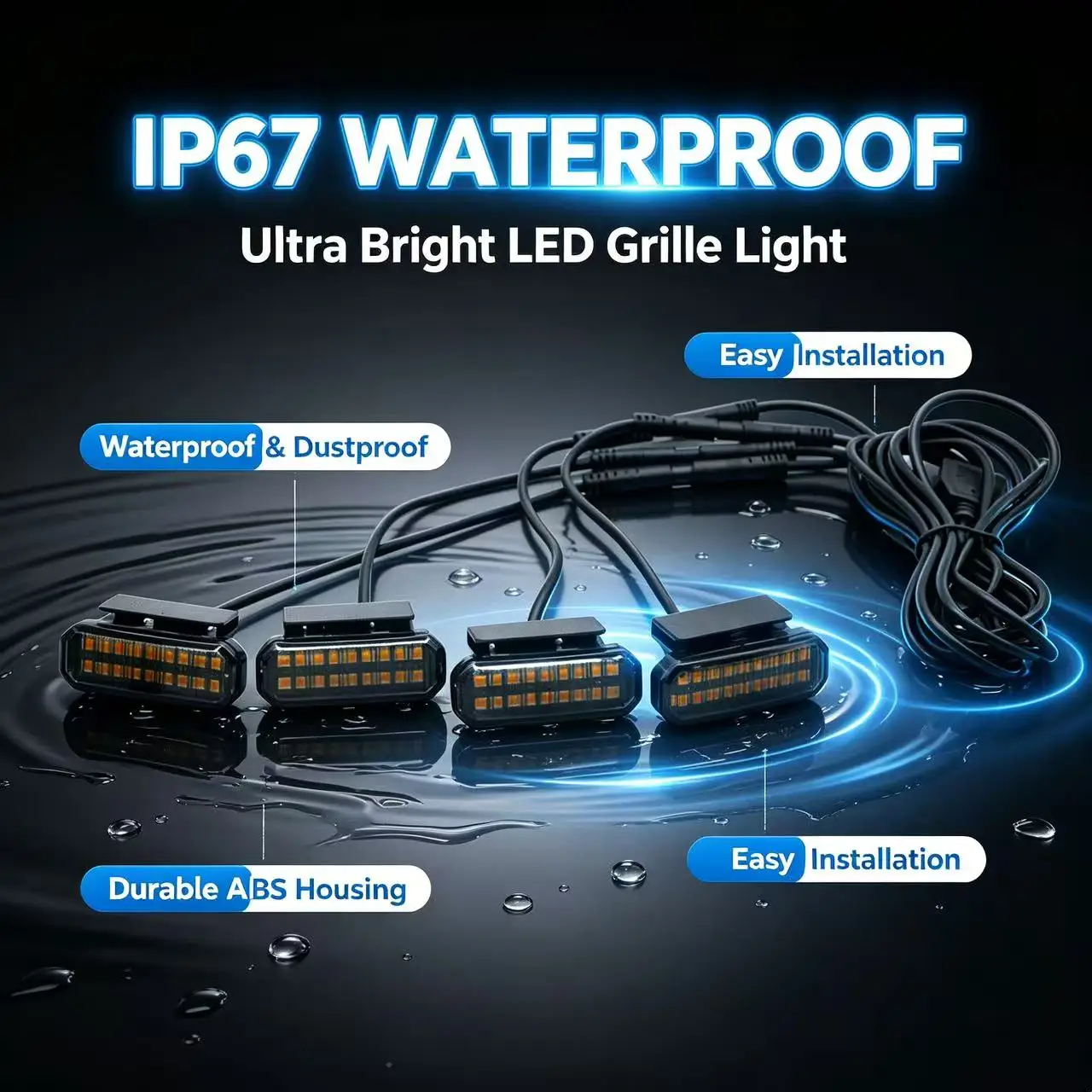 FOR RAM 1500 Specialized Center Grid Small Yellow Light Front Grille Lights Daytime Running Warning Light