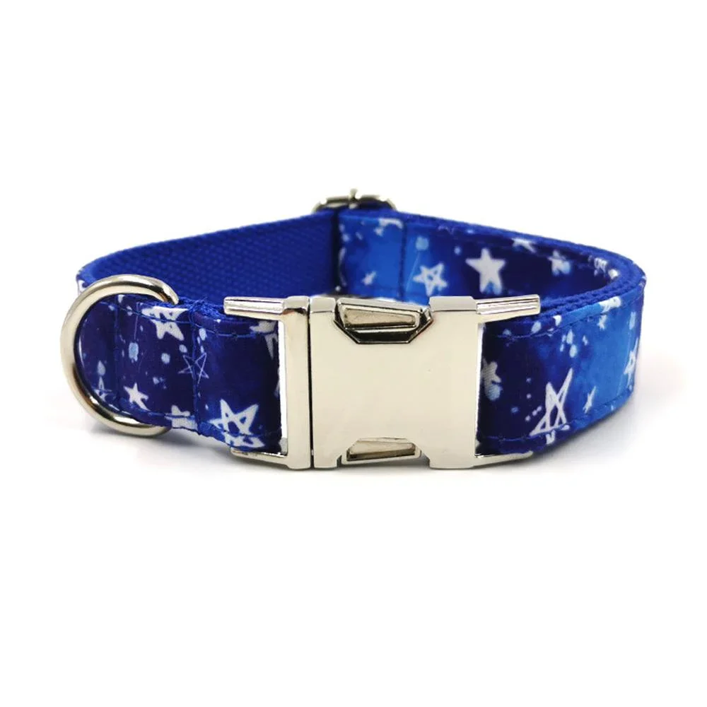 Personalized Stars Pet Collar Custom Puppy Nameplate ID Tag Adjustable Buckle Blue Space Star Basic Collars Leash