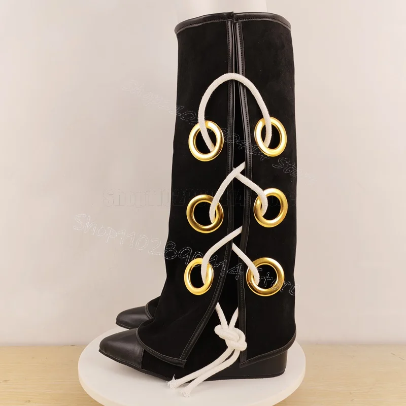 

Circle Strappy Black Patchwork Wedges Heel Boots Slip On Women Shoes Pointed Toe Party Banquet Dating 2026 Zapatos Para Mujere