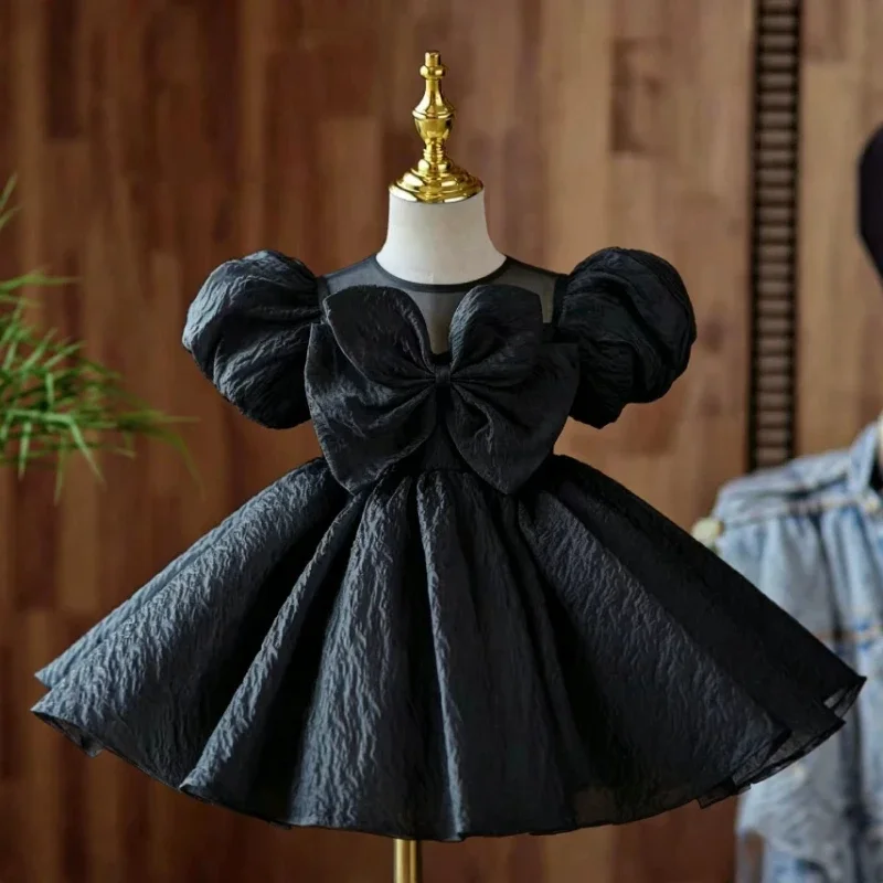 Black Children Party Dress Girls Host Pageant Piano Elegant Evening Clothes Performance Gown Birthday Princess Dress Fashion