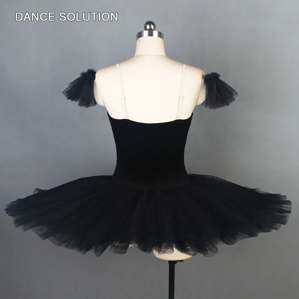 Black Swan Lake Pre-professional Ballet Tutus Velvet Bodice with Stiff Tulle Skirt Stage Performance Costumes for Women  BLL003