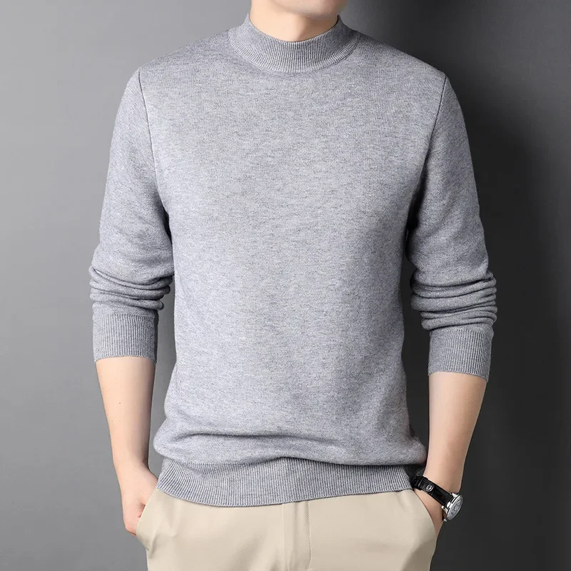 Men's New Style Semi-turtleneck Fine Pure Color Knitted Sweater for Autumn and Winter, Fashionable and Casual for Young People