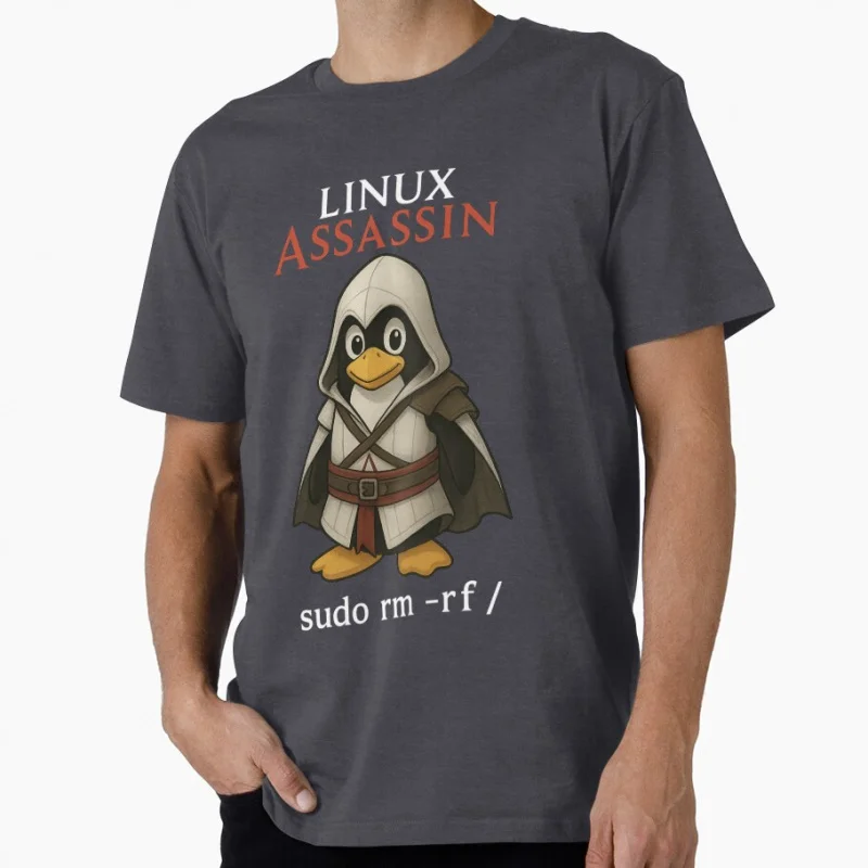 تي شيرت Linux Assassin Tux the Deadly Sysadmin هدية مضحكة تي شيرت مهندس برمجيات ملابس جرافيك مطور فكاهة قمصان كبيرة الحجم #1