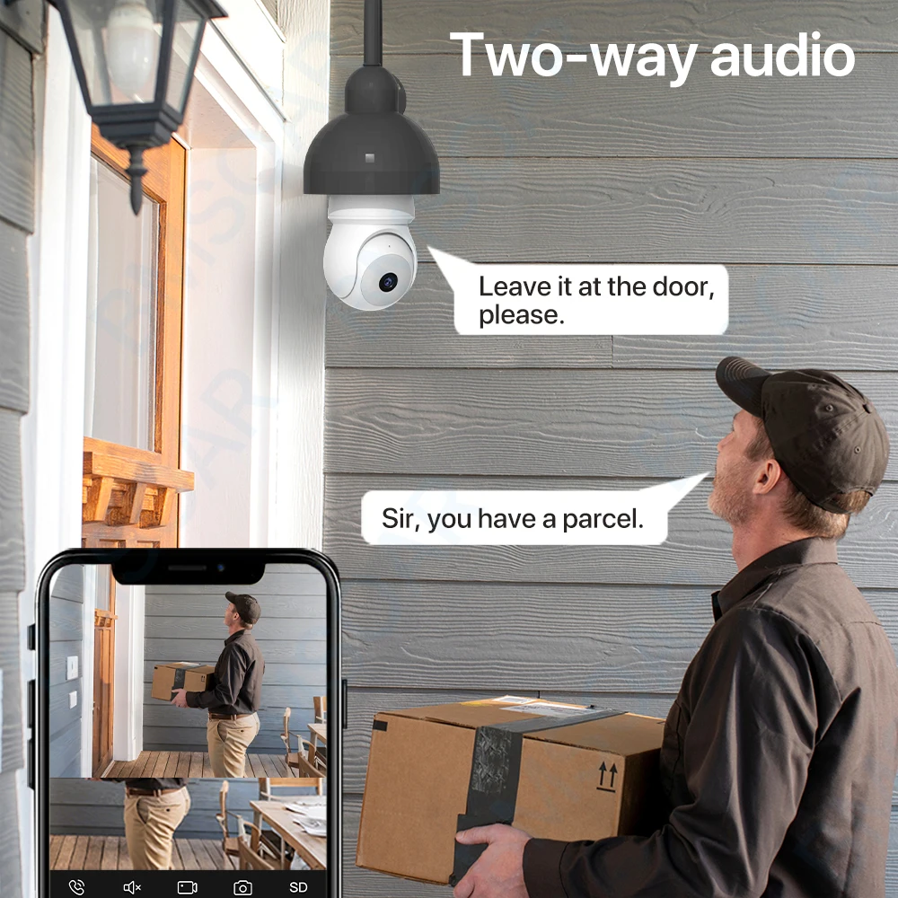 E27 لمبة في الهواء الطلق واي فاي كاميرا المنزل الذكي داخلي كشف الإنسان مقاوم للماء كاميرا متحركة كامل اللون للرؤية الليلية اتجاهين الصوت iCsee