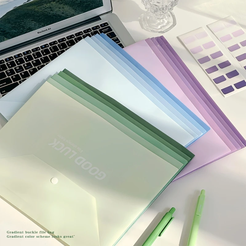 5pcs Snap Button File Bag Durable Document Pouch Organizer Office School Home Papers Receipts Certificates Stationery Supplies