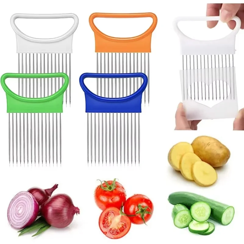 1/2/3Pcs Effortlessly Slice Onions with this 1pc Colorful Onion Slicer Kitchen stainless steel potato chip onion holder