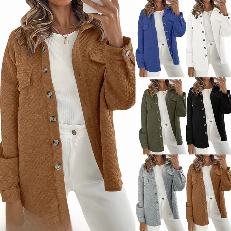 Autumn Winter Ladies Casual Lightweight Diamond ket  Color Jaet Coat Korean Sle Commute Polyester Fiber High Waist