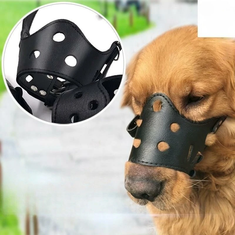 Регулируемая крышка для рта большой и средней собаки из искусственной кожи, защита от укусов для дышащих домашних животных, маленьких и больших собак, намордник позволяет пить