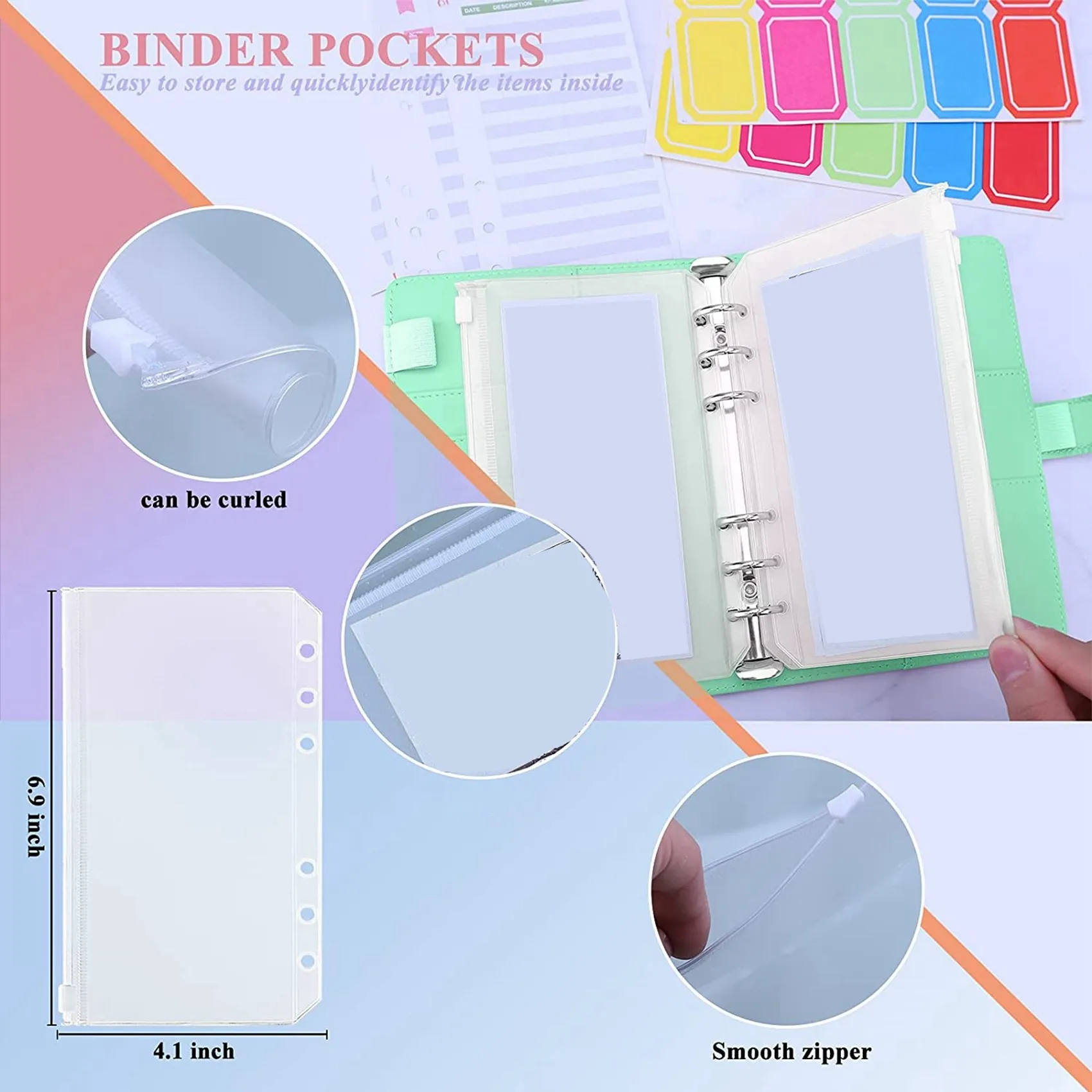 A6 Binder Cover Set with A6 Binder Pockets Expense Budget Sheets Sticker Labels for Money Saving Cash Envelopes System A