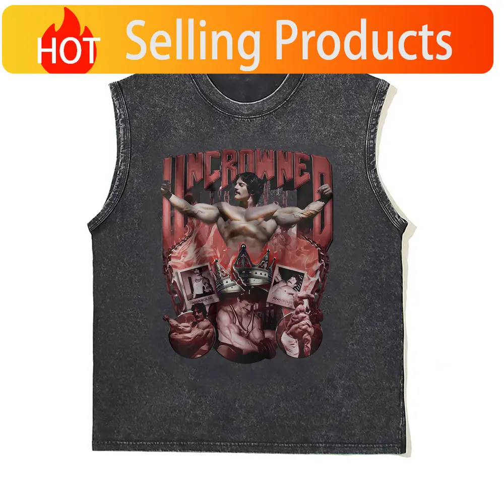 Washed Vintage Uncrowned Mike Mentzer Steroids Pump Cover Tank Tops T Shirt Men Funny Geek Gym Fitness Workout Lovers Vest Tees