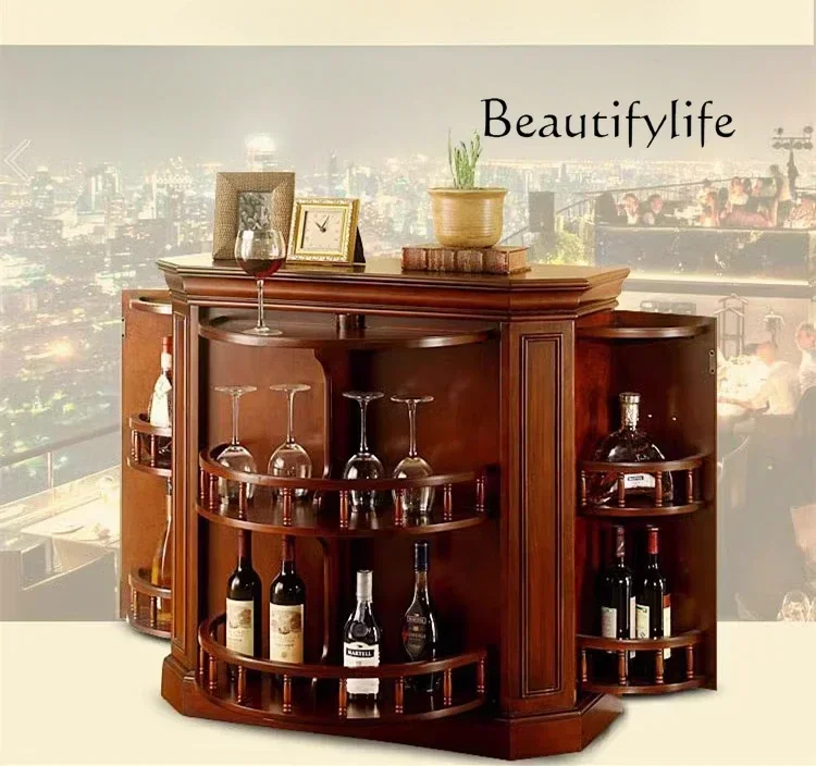 54American wine cabinet solid wood wine cabinet revolving door three doors wine rack restaurant multi-functional storage floorSS