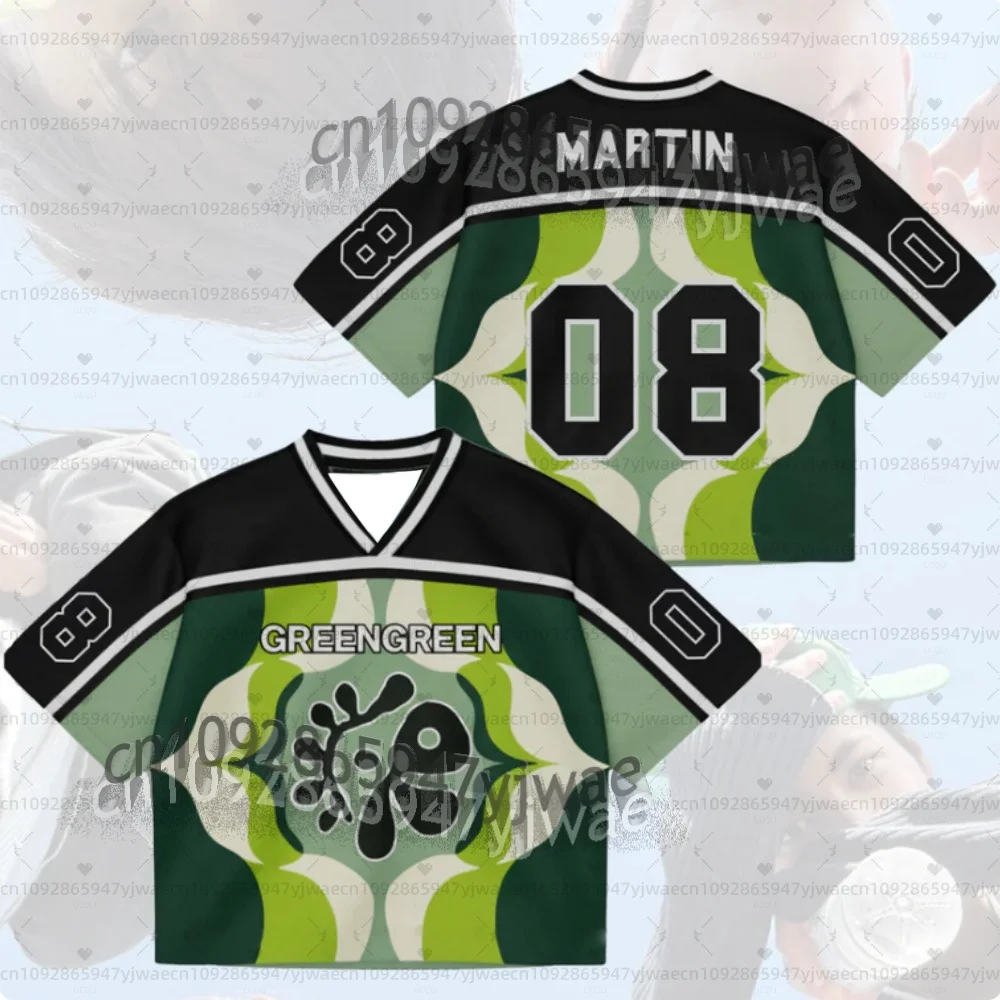 Camiseta Gótica de Malla Mixta con Estampado Floral Verde para Hombre y Mujer, Camiseta de Manga Corta con Cuello en V, Camiseta para Fans de Martin James