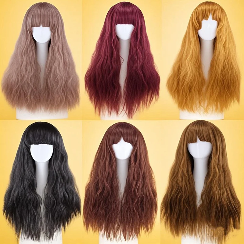 Anime Cosplay Vrouw Pluizige Maïs Hot Zijden Pruik Bal Avondjurk Match Kleine Golf Krullend Haar Party Lady Hoofddeksels Lang Krullend Haar