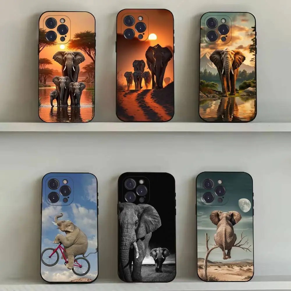 

Animal Elephant Phone Case For iPhone 16,15,14,13,12,11,Pro,Max,Plus,X,XS,SE4,E,Mini,Soft Black Case
