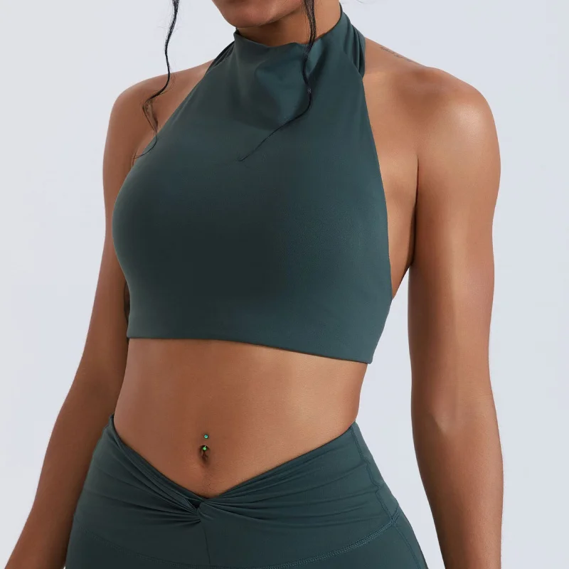 FUBEIKE عالية الرقبة اليوغا عارية يشعر الجمال الظهر سترة مع منصات الصدر عارضة اللياقة البدنية الرياضة الصدرية ضيقة للصدمات أعلى