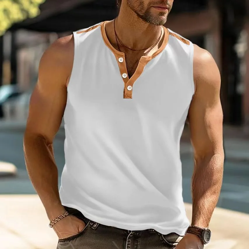 

2025 Men's Summer Fashion Beach Vest Men's Gym Sleeveless T-shirt, Sports Exercise Clothing, Quick Drying Loose