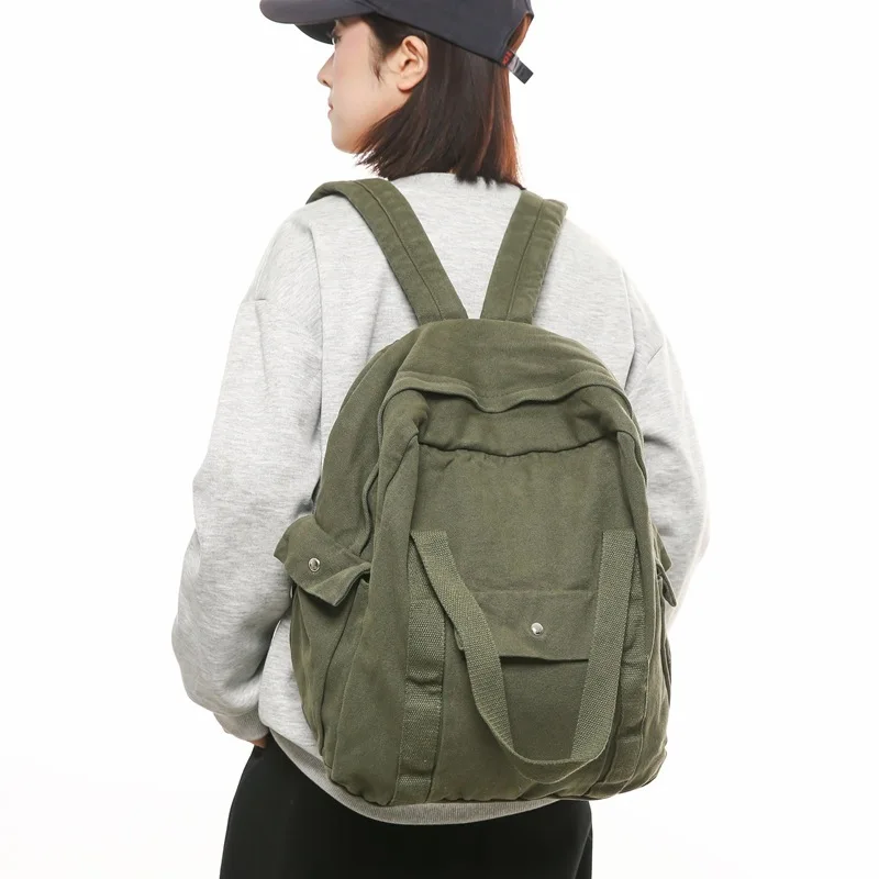 New washed canvas backpack for men's and women's commuting, large capacity backpack for students' leisure backpack