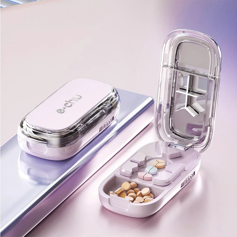 1/2 und 1/3 verstellbare Pillenschneider-Aufbewahrungsbox, tragbare Medikamententablette, Medizin, staubdicht, Trennwand, Organizer, Brecher, Pillenschneider