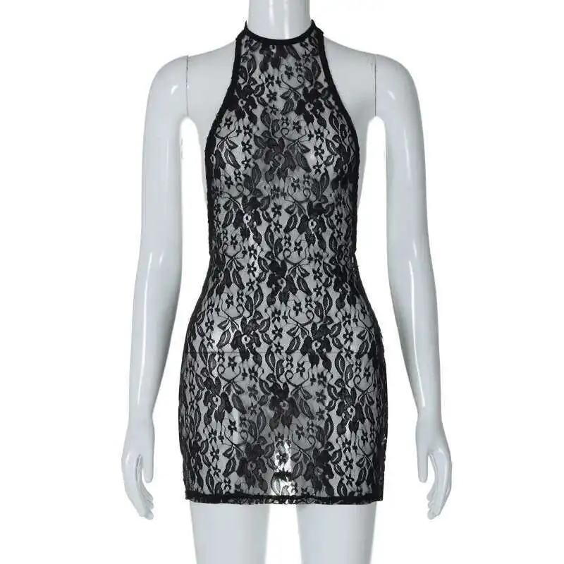 

Fashionable Sexy Style, Lace, Large Open Backpack, Buttocks, Slim Fit, Night Club Essential Neck Hanging Dress Women Elegant