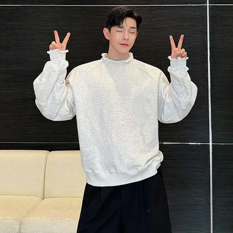 LUZHEN Sweatshirt Burr 2026 Design Loose New Original Edge Men's Fashion High Quality Solid Color Elegant Casual T-shirts JY9187