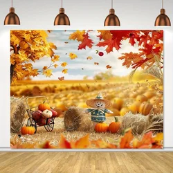 Autumn Harvest Thanksgiving Background Cloth - Pumpkin, Hay, and Maple Leaf Patterns | Multi functional Polyester Decoration|