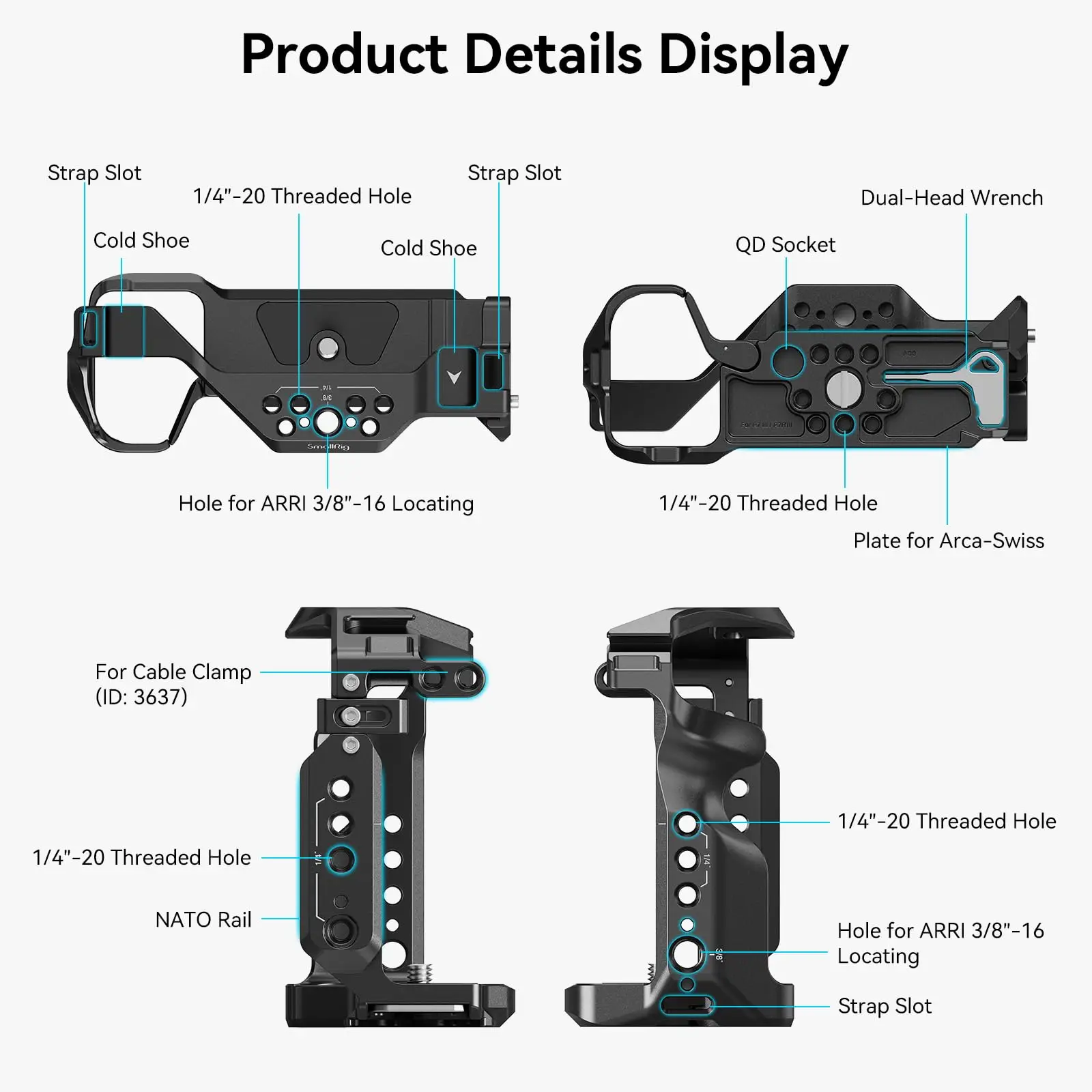 SmallRig A7RIII / A7M3 Camera Cage for Sony A7RIII /A7III/A7M3 Camera (ILCE-7RM3 / A7R Mark III), w/Shoe Mount NATO Rail 2087D