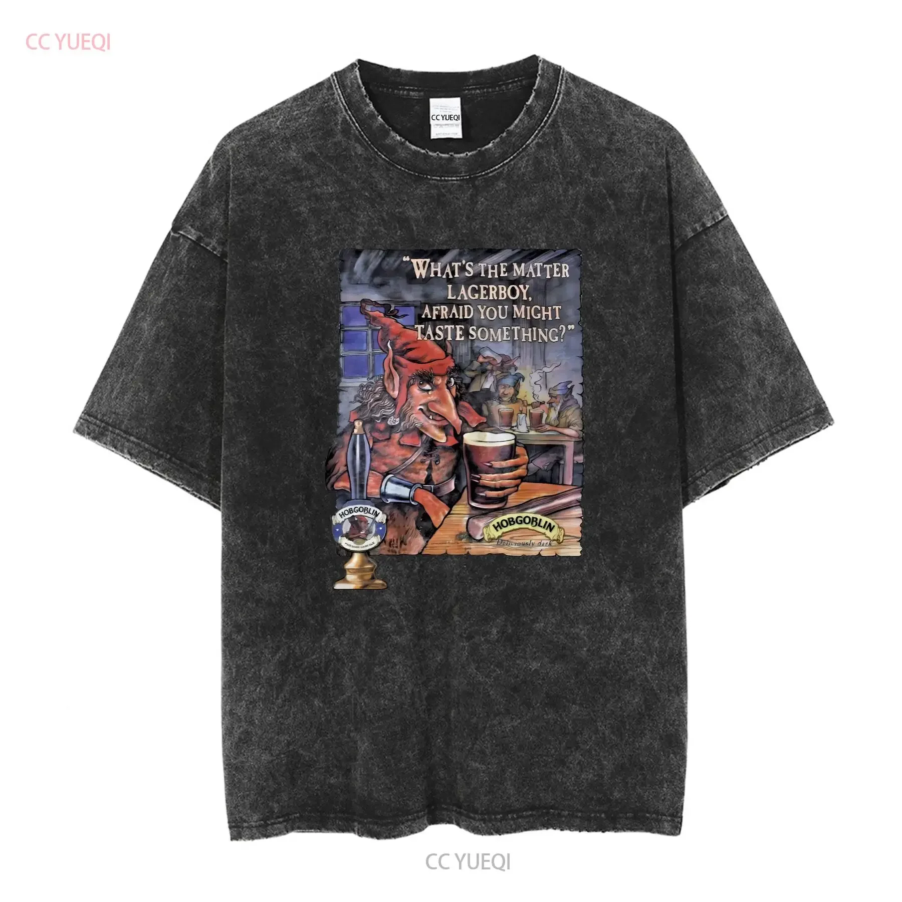 LAGER BOY MIGHT TASTE HOBGOBLIN BEER T shirt Giant print on 100 cotton vintage Washed Versatile designer clothes