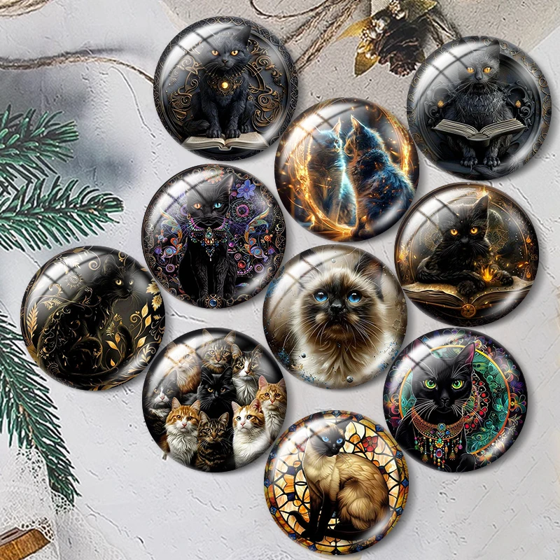 

Black Cat 12/18/20/25mm glass cabochon bracelet pendant rings for jewelry demo earrings back Making findings
