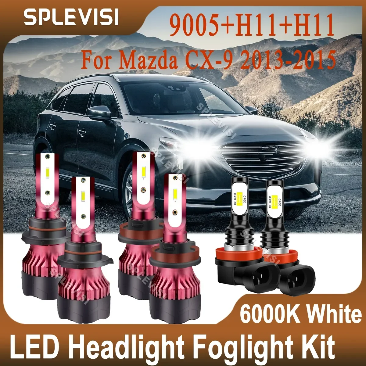 

Play & Plug LED Headlight 9005 High H11 Low Beam H11 Foglight Kit Compatible For Mazda CX-9 2013 2014 2015