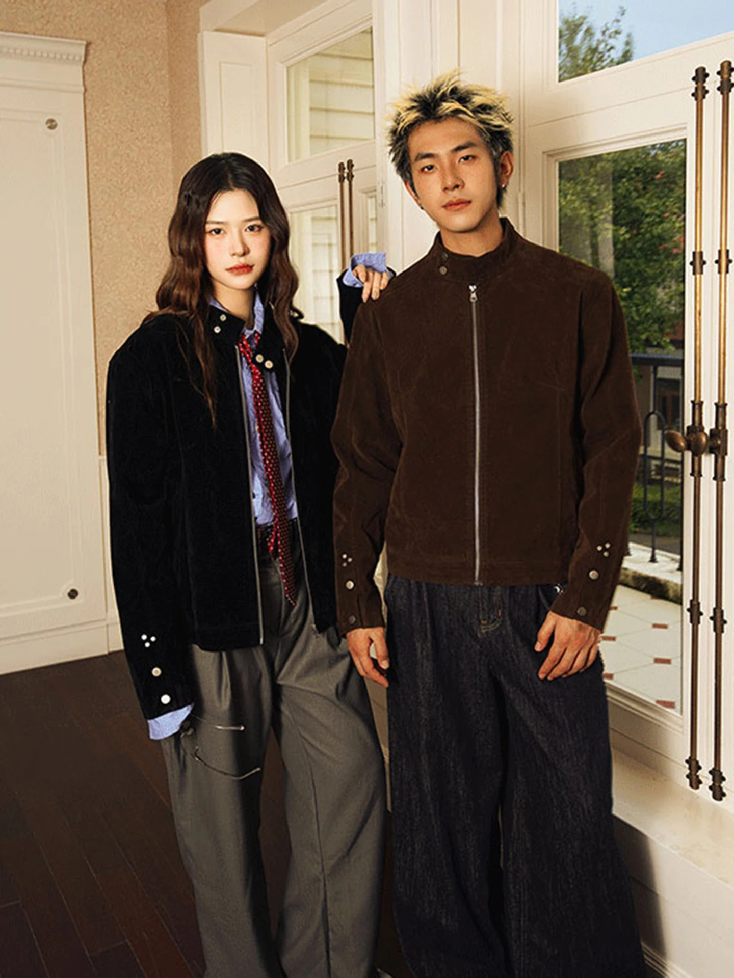 Heren Vintage Opstaande Kraag Gewatteerd Jaet Faionable Urban Sle All-Season Wear Polyester Fiber Stand Fit Ritssluiting