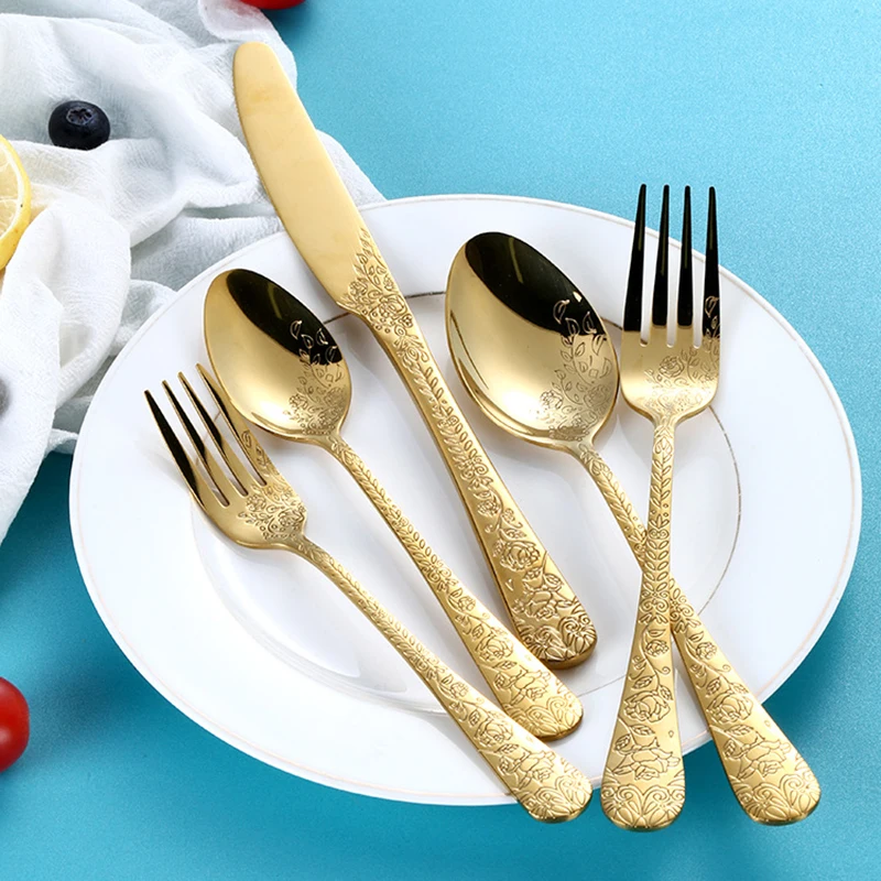 5/16pcs Gold Dinnerware Set Fork Knife Coffee Spoon Cutlery Set Luxury Stainless Steel Western Flatware Set With Gift Box